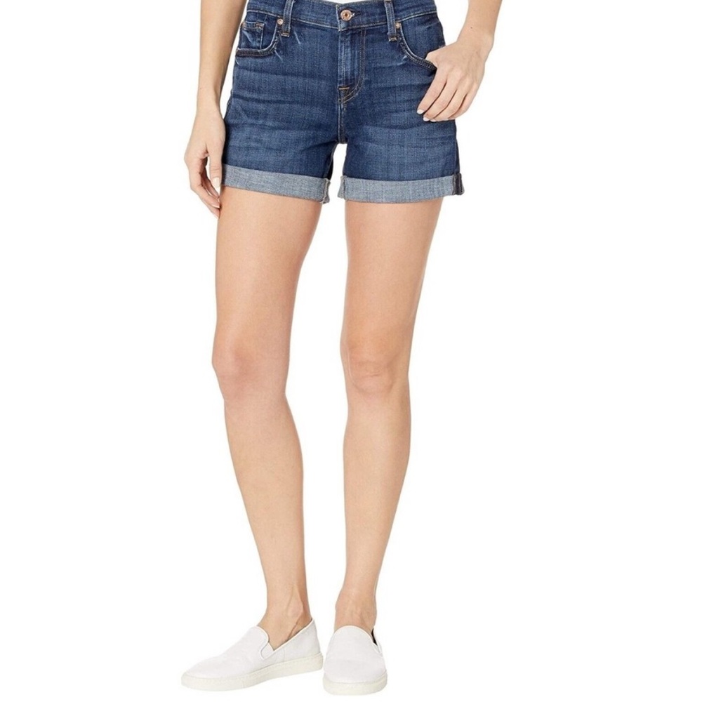 7 For All Mankind Womens Size 26 Midrise Relaxed Stretch Cuffed Denim 4" Short